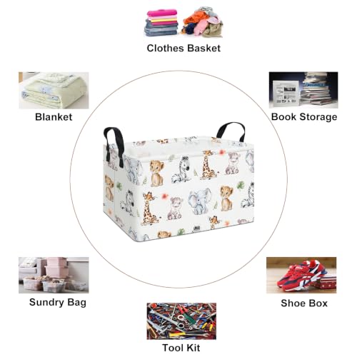 Rectangular Safari Animal Storage Bin, Fabric Closet Organizer Basket | Reinforced side grips, foldable container arranges wardrobe and bedroom daily belongings - color: REC Safari Animal