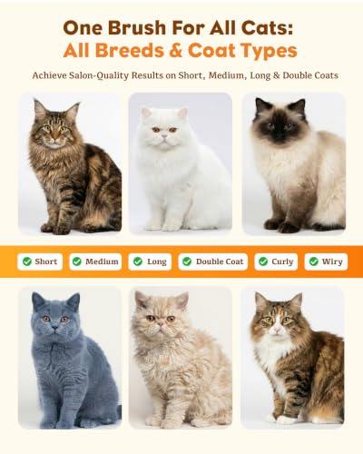 2-in-1 Cat Grooming Brush for Dematting & Deshedding | Cat Brushes for Indoor & Long Haired Cats - Professional Undercoat Rake, Safe Detangles Matted Fur & Removes Loose Fur