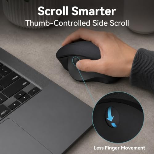 Wireless Ergonomic Mouse, Thumb Side Scroll, Quiet Click | Large Hand Right-Handed Design, Thumb-Controlled Scrolling, Quiet Click Buttons, 2.4G Wireless, Battery Saving Sleep Mode