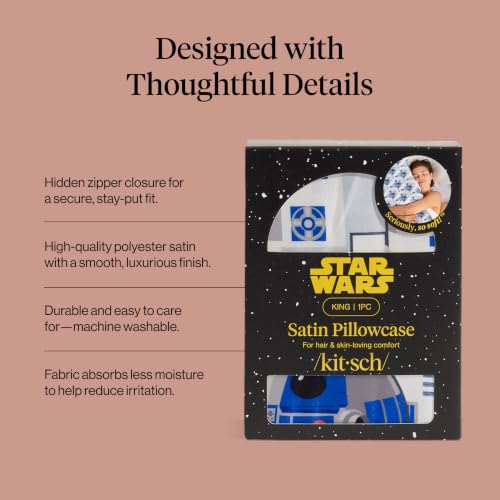 Kitsch x Star Wars R2-D2 & C-3PO Satin Pillowcase, Size 19x36 | Softer Than Silk Pillow Cases, Smooth Cooling Satin Pillow Case for Hair and Skin, Wrinkle-Free, Machine Washable - color: R2-d2 & C-3po, size: King (1 Pack)