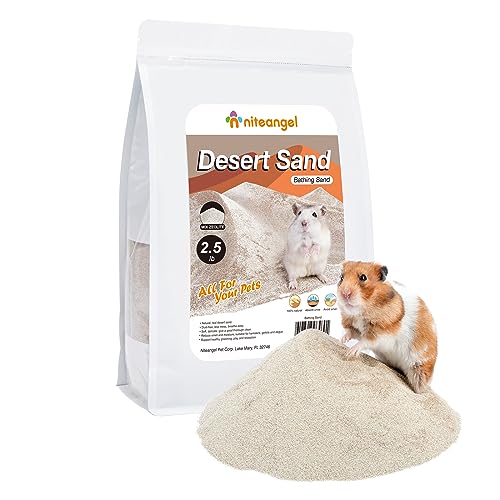 Niteangel Hamster Desert Bath Sand | No-Dust Bath or Potty Litter for Hamsters, Chinchillas, Gerbils, Mice, Degus and Other Small Pets (Desert Sand & Zeolite Particles, 2.5LB/40oz) | Helps Odor Control & Remove Excess Grease - Potty Litter Sand for Hamste