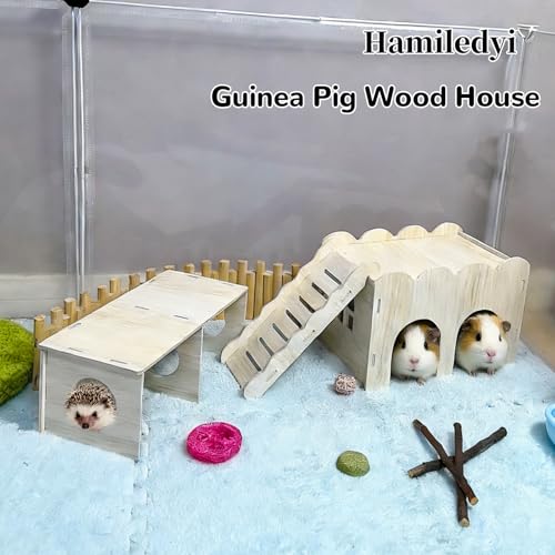 2 PCS Wooden Hamster Hideout Multi-Chamber Tunnel Hamster House Hiding Maze Platform Stuff Exploring Toy Cage Accessories for Gerbil Rat Mice - size: L+L