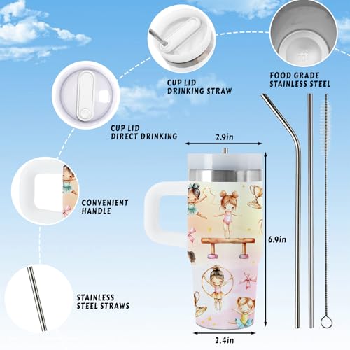 Gymnastics 14 oz Water Bottle, with Handle Straw, Insulated Cup | 14 oz Stainless Steel Tumbler, Travel Sports Mug, Thanksgiving Christmas Birthday Dance Gift, for Daughter Gymnastics Coach - color: Gymnastics