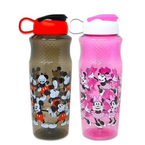 Disney Mickey & Minnie Mouse Water Bottle Set - 2 Pc School Supplies Bundle of Drinking Bottles Plus Stickers and More | Sports Cups for Kids