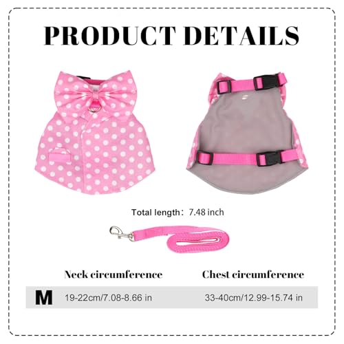 Bunny Harness and Leash Set, Soft Mesh Rabbit Harness with Bow, Adjustable Escape Proof Vest for Small Pets Rabbits Kittens Guinea Pigs (Pink Polka Dots, M) - size: M