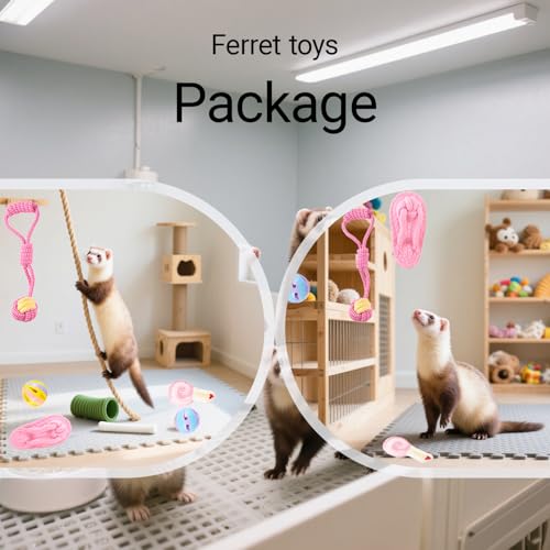 Ferret Toys Set Chew Rope Squeaky Exercise Toy Ferrets Rat Small Animals | 13 Pack Colorful Chew Teething Rope Squeaky Interactive Sound Chewing Balls Exercise Scratch Toys
