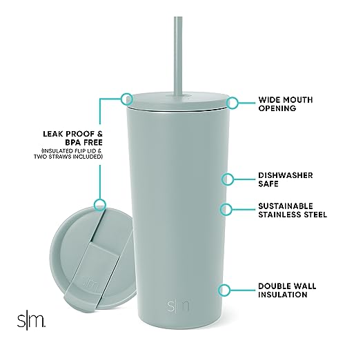 Simple Modern Iced Coffee Tumbler, Insulated | 20oz | Green | Reusable Stainless Steel Cup, Travel Mug, Water Bottle with Straw | Cupholder Friendly & Spill Resistant, Sea Glass Sage - color: -Sea Glass Sage, size: 20 Ounces