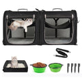Wakytu 2-in-1 Pet Carrier for Cats & Dog, Travel Carrier for Camping | Extra-large fits 2 cats up to 25lbs each, includes 2 hammocks, carry bag, bowls & stakes. Car seatbelt pass-through