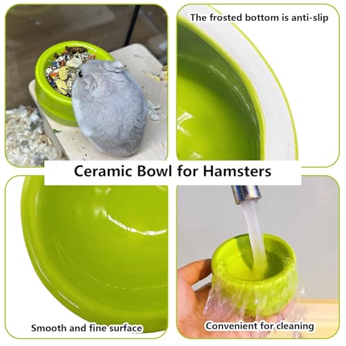 Hamiledyi Ceramic Hamster Hideout Food Bowl Water Bottle Stand Holder Dispenser Syrian House and Habitats Hide Hut Bed Cage Accessories Decor for Mice Dwarf Hamster Gerbil Rat