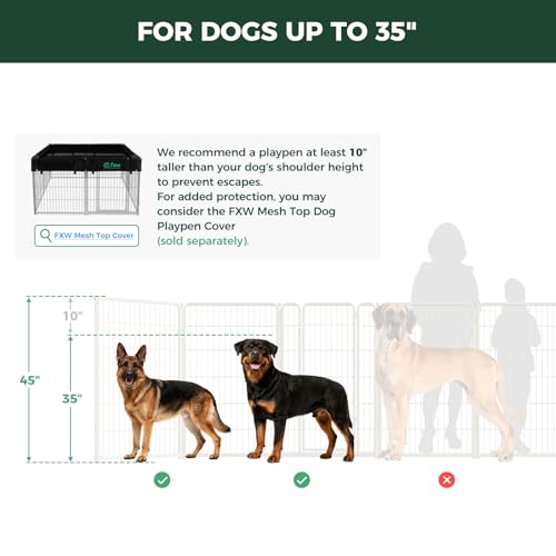 FXW Homeplus Indoor Dog Playpen, 45" H, 8 Panels, for Large Dogs | Stress-free play, Heavy-duty, Semi-open design, Easy setup, Threshold-free gate, Expandable, Patented - color: White, size: 45"H