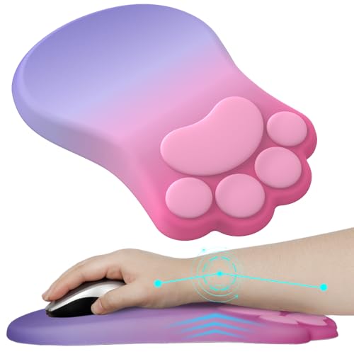 L-SPOUTTO Ergonomic Mouse Pad with Wrist Rest,Cute Cat Paw Mousepad Wrist Support,Comfortable Massage Design Computer Pain Relief Mouse Pad with Non-Slip PU Base for Desk Laptop Gaming,Pink&Purple - color: Pink & Purple