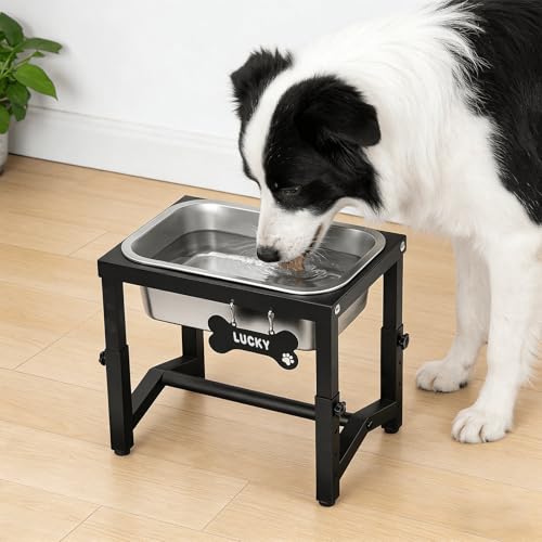 1.2 Gallon Elevated Large Dog Water Bowl, 4 Adjustable Height 7.8'',9.2'',10.6'',12''Raised Stainless Steel Bowl Stand for Small/Medium/Large Breed, Metal Dog Feeding Station for Relief Joint Pressure - size: 1.2 gallon