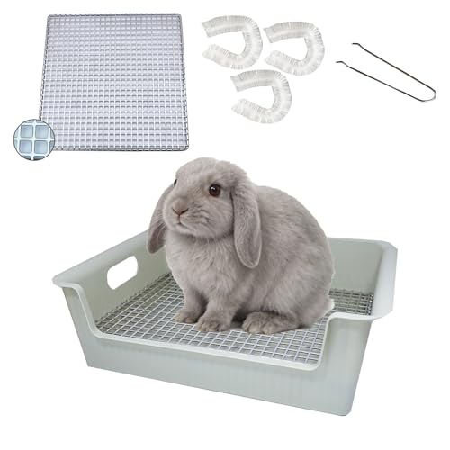Large Rabbit Litter Box with Widened Stainless Steel Grid, Easy to Clean Guinea Pig Bunny Litter Box for Guinea Pigs Cages,High Back Wall for Small Animals（15×11.2×5.9 in