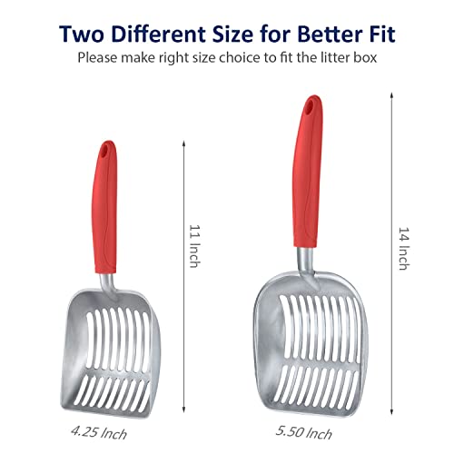 Cat Litter Scoop, Aluminum Alloy Sifter, Kitty Metal Scooper, Deep Shovel, Long Handle, Poop Sifting, Kitten Pooper Lifter, Durable, Heavy Duty, for Litter Box - color: FLAT Aluminum \ #08 Red Handle, size: Small