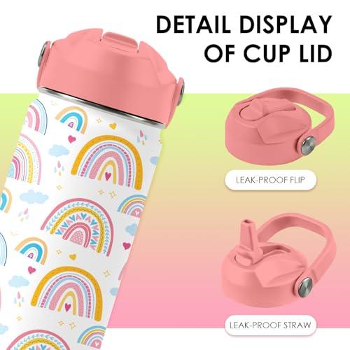 16oz Rainbow Tumbler Cup with Handle and Straw - Pink Stainless Steel Water Bottle for Women Men - Insulated Double Wall Travel Mug, Sweatproof, Non-Slip Base - Birthday Gift Ideas - color: Rainbow1, size: 16 Ounces