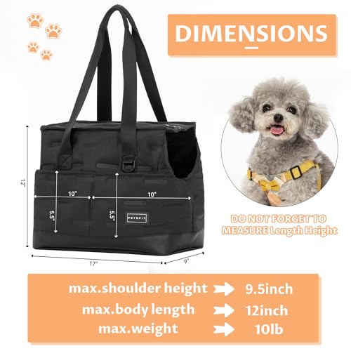 Petsfit Small Dog Purse Carrier, Portable Pet Carrier Tote Cat Carrier with Adjustable Safety Leashs, Pocket, Poop Dispenser, Waterproof TPU Bottom, Black - color: Black