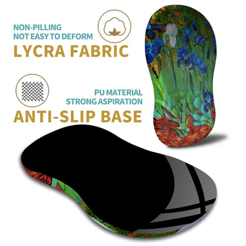 Hokafenle Ergonomic Mouse Pad Wrist Support with Massage Design, Wrist Rest Pain Relief Mousepad with Memory Foam&Non-Slip PU Base, Mouse Pads for Wireless Mouse & Desk(12x8 inch,Vangogh Iris Flower) - color: HK033-Van Gogh Iris Flower