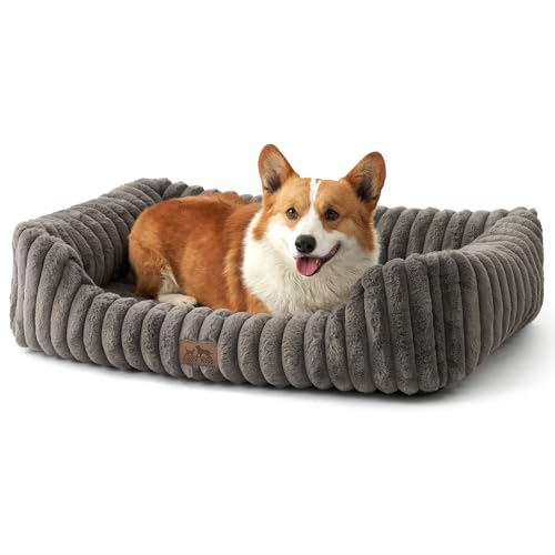 Orthopedic Dog Bed for Medium Dogs & Large Dogs - Washable Rectangle Pet Bed with Anti-Slip Bottom, Soft Calming Cat & Puppy Bed for Indoor Pets (35"x25"x8", Grey) - color: Grey, size: 35.0"L x 25.0"W x 8.0"Th