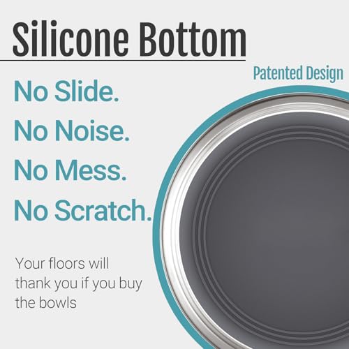 Nonslip Stainless Steel Dog Cat Bowls, 2 US Cup, 2 Count | No slide silicone bottom, Dishwasher safe, Easy to clean, Stackable design - size: 2 Cup