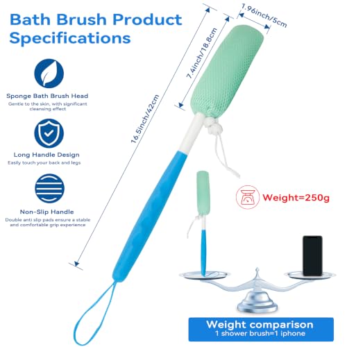 Back Bath Brush with Sponge, 15.39"Back Scrubber with Anti-Slip Long Handle | Back Scrubber for Shower, Curved Long Handle Bath Body Brush for Elderly Aid Bathing and Shower, Exfoliating Body Scrubber - size: Black+White Handle (Extra Large)