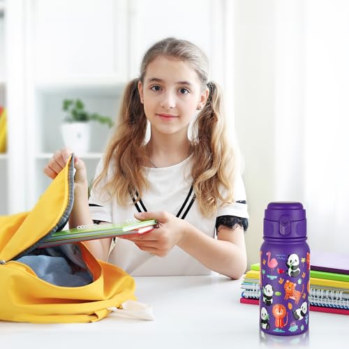 GOPPUS Kids Insulated Water Bottle 12oz, Leakproof Stainless Steel Thermos, BPA Free Double Wall Vacuum Insulated Bottle for School, Travel, Sports & Outdoor Activities, Boys Girls - color: Purple panda