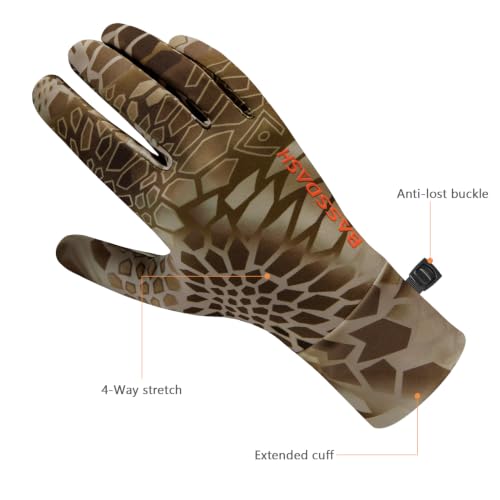 BASSDASH Unisex Fleece Liner Lightweight Camo Hunting Gloves HG07 | Stretch Fleeced Warm Anti-Slip Gloves with Touchscreen for Men Women Cool Weather Shooting Photography Fishing - color: Highland Ⅱ, size: Small