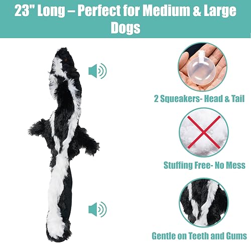 SPOT Skinneeez Skunk 23-Inch Stuffing-Free Plush Dog Toy – Realistic Design with 2 Squeakers – Durable, Soft Polyester for Medium & Large Dogs – Tug, Fetch & Shake Play – for Moderate Chewers - style: Skunk