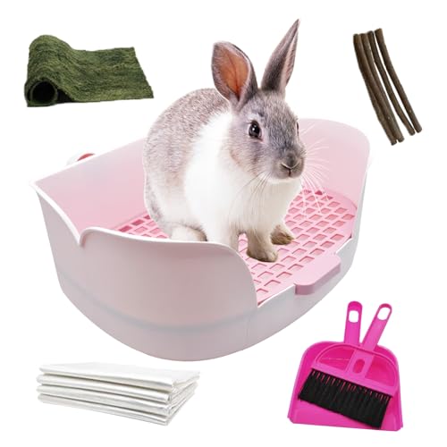 15.1"X11.0" Large Rabbit Litter Box,Plastic Square Rabbits Potty Trainer with Bigger Pan Bunny Corner Toilet Box with Small Animal Disposable Liner for Guinea Pigs Hamster Chinchilla(Purple) - color: 【Purple】