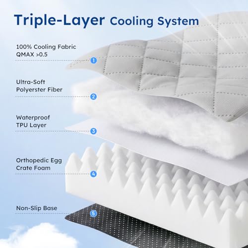 ZOMISIA Cooling Dog Bed for Crate, Q-Max>0.5 Cooling Mat with Removable Washable Cover, Orthopedic Egg Crate Foam Summer Pad for Extra Large Dogs, 41x27 Inch, Grey - size: 41x27"(XL-Crate)