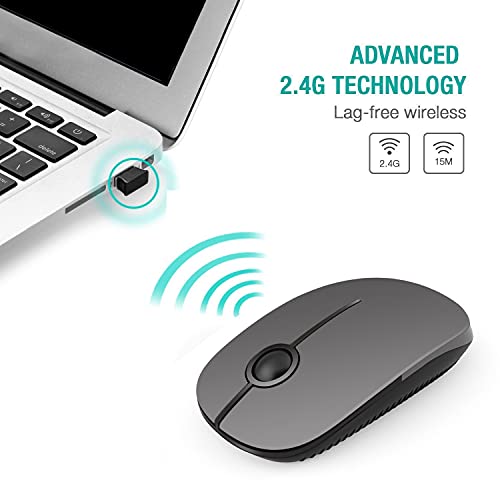 VssoPlor Wireless Mouse, 2.4G Slim Computer Laptop Mouse, Black and Gray | Portable Mouse, Plug & Play USB Nano Receiver, Quiet Silent Optical Mice for Notebook, PC, Laptop, Computer, Windows, Mac - color: Black and Gray