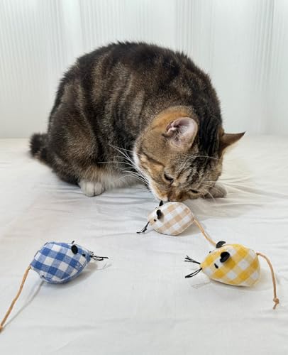 3 Pack Cloth Catnip Mice Toys, Checkered Interactive Cat Mouse Teeth Cleaning Chew Toy for Indoor Cats & Kittens - color: 3 Pack - Multicolor