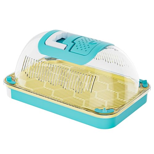 Small Animal Carrier & Insect Carrier with Clear View Lid | Ventilated Habitat Box & Removable Tray for Hamsters, Lizards, Hermit Crabs, Insects, Butterfly Habitat Observation - color: BLUE