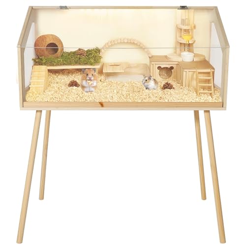 Spacious Wooden Hamster Cage with Legs, Chew-Proof Acrylic Window & Openable Top – Easy Access, Ventilated Habitat for Hamsters, Guinea Pigs, Chinchillas, Gerbils – Large Size 101.6×50.8×120. - size: 40" L x 20" W x 47.5" H