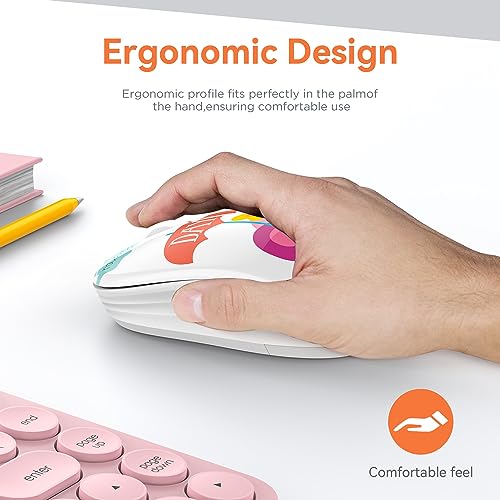 FMOUSE Cute Cartoon Silent Wireless Mouse, Dual Mode Bluetooth & USB 2.4G | Pink Elephant Pattern, Ideal for Kids Students & Office Use | AA Battery Powered | Compatible with Laptop Mac iPad Tablet PC - color: Pink Elephant