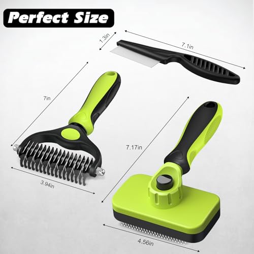 Professional 3PCS Self Cleaning Slicker Brush & Pet Grooming Rake & Flea Comb for Dogs,Cats and Horses | Double-Sided Dematting Comb & Skin Friendly Deshedding Grooming Tool | Pet Supplies (Green) - color: Green