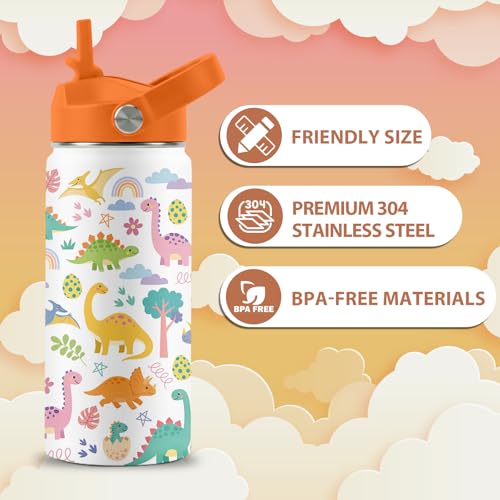 2 Pack 16 oz Water Bottle with Straw Lid, Dinosaur Unicorn Gifts | Stainless Steel Insulated Water Bottles for School Travel Outdoor Sports, Cute Cups Birthday Gifts for Boys Girls - color: Dinosaur and Unicorn
