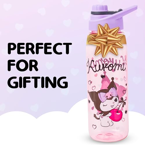 Silver Buffalo Sanrio Hello Kitty Kuromi Cherry, Water Bottle, 28oz | Hello Kitty and Friends, Hearts, Includes Screw-On Lid, 0.83 Liters - color: Sanrio Kuromi, size: 28 Ounces