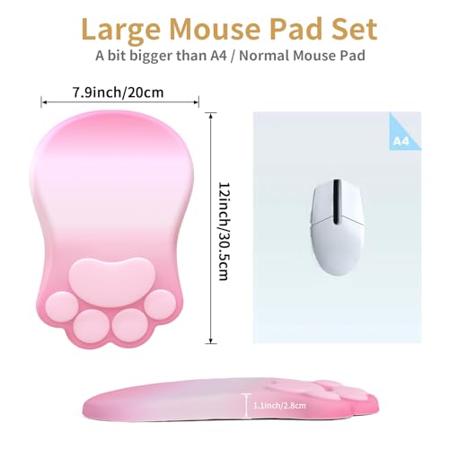 L-SPOUTTO Ergonomic Mouse Pad with Wrist Rest,Pink Mouse Pad Wrist Support | Cute Cat Paw Comfortable Massage Design,Computer Pain Relief Mousepad with Non-Slip Base for Desk Laptop Gaming,Gradient Pink - color: Gradient Pink