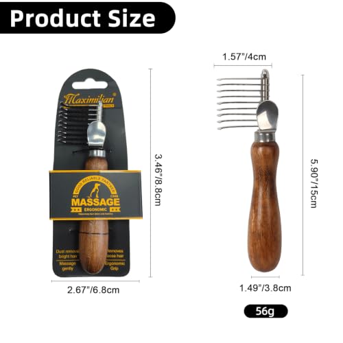 Dog Dematting Comb with Wooden Handle Undercoat Rake for Dogs | Stainless Steel Blades,Dog Dematting Rake,Pet Dematting Tool for Long Haired Dogs&Cats,Remove Loose Hair Mats Knots Tangles