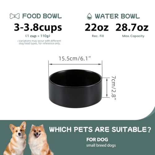 Havniva Ceramic Dog Bowls, 6.1” Dog Food and Water Bowl, Pet Feeding Bowl | Dog Food Bowl for Small Dogs, Food-Grade Ceramic, Dog Water Bowl with Non-Slip Rubber Base, Large Capacity, Dishwasher Safe - color: Matte Black, size: 6.1" - Bowl