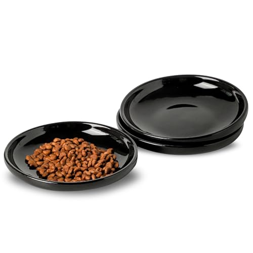 3 PCS Ceramic Cat Bowls, 5.5 in Pet Food Bowl Cat Dishes for Food and Water, Small Dog Dish(Black) - color: black