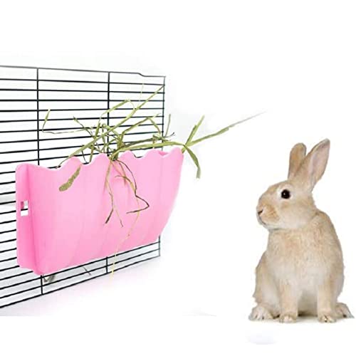 Litewoo Rabbit Hanging Hay Feeder Rack Guinea Pig Mess-Free Dispenser Hay Bowl Manger Rack Wall-Mounted for Small Pets Rat Chinchilla Ferret Squirrel Cage Accessories (Pink) - color: PINK