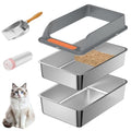 Stainless Steel Sifting Litter Box with Lid, Medium Sifting Cat Litter Box for Pine Pellets & Big Cats,Metal Pellet Sifter Litter Pan System for Odor Control,Sifting Box Liners & Scoop - size: M:19.7''×13.8''×8''