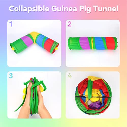 YUEPET Corner Guinea Pig Tunnel, Bunny Tunnel, Small Animal Tubes & Tunnels | Right-Angle Design, Cage Ties, Folds for Storage, Steel Frame Support, Hanging Play Balls, 5.8 in Entrance, Rainbow