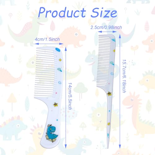 2pcs Baby Hair Comb Set, Blue Dinosaur Mini Fine Tooth & Rat Tail Comb | Cute, Tiny, Small, Plastic, Parting Combs for Toddler Women Girls Kids All Hair Types, Hairbrush Tools Accessories - style: Dinosaur