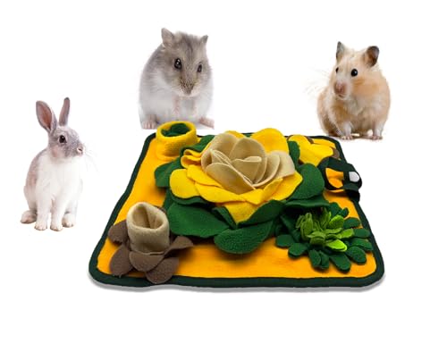 Rabbit Foraging Mat，Bunny Snuffle Mat for Hamsters Puzzle Toys Ferrets Interactive Feeding Mat for Guinea Pigs Hedgehog Chinchillas Small Animals Stress Relief (Yellow Green) - color: Yellow Green