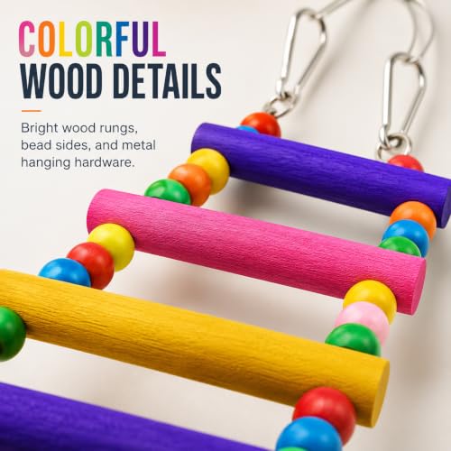 Flexible Wooden Bird Ladder Bridge for Cages, 12.5 in, 5 Steps | Natural wood, flexible bridge shape, four metal clasps, climbing and perching for small and medium birds - color: 12.5Inch - 5 Ladders