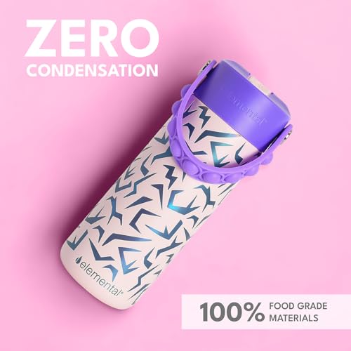 Elemental Insulated Kids Water Bottle, Stainless Steel Water Bottle with Straw Lid & Pop-It Handle, Leak-Proof Water Bottles for School, Boys or Girls, Travelling and Sports, 18oz - Light Patterns - color: Light Patterns