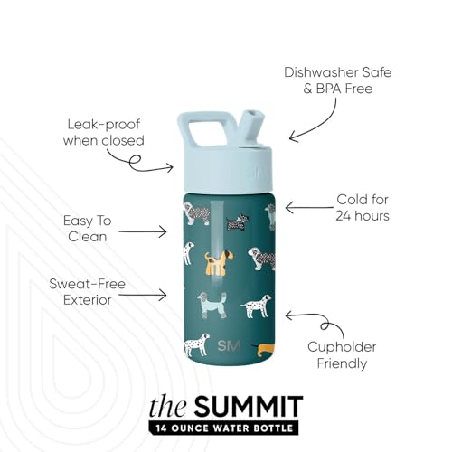 Simple Modern Kids Water Bottle & Toddler Cup | 14oz | Dogs | Insulated Stainless Steel Toddler Water Bottle, Kids Tumbler with Straw | Spill Proof for School, Girls, Boys | Dog Days - color: -Dog Days, size: 14 Ounces