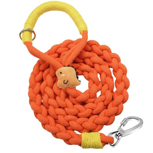 4FT Heavy Duty Braided Rope Dog Leash, Soft Cotton Design with Locking Clip for Medium & Large Dogs – Ideal for Walking & Training (Dinosaurs) - color: Dinosaurs